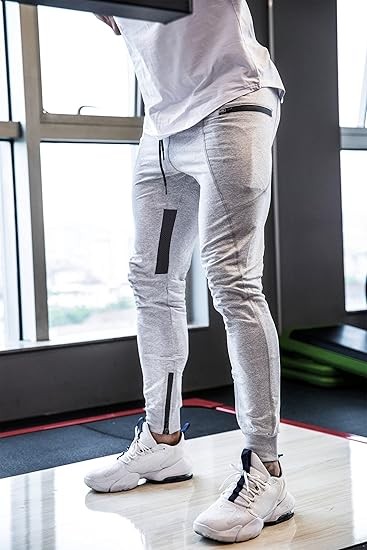 Mens Joggers Sweatpants Slim Fit Workout Training Thigh Mesh Gym Jogger Pants with Zipper Pockets