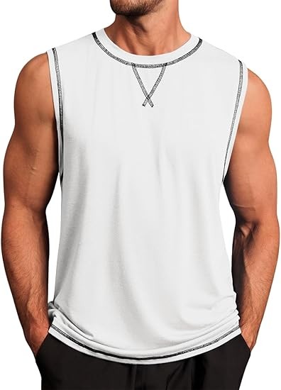Mens Workout Tank Tops Summer Gym Muscle Ribbed Sleeveless Henley Shirt Casual Knitted Slim Fit Beach