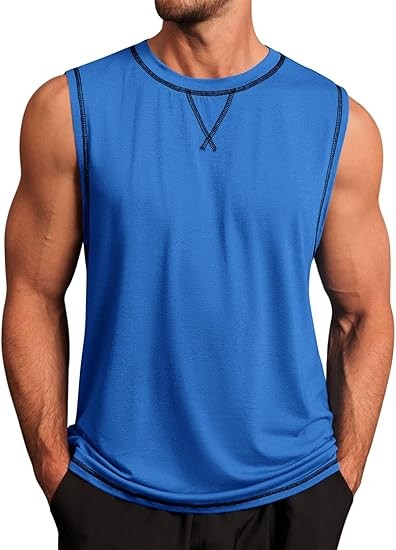 Mens Workout Tank Tops Sleeveless Casual Crewneck Beach T Shirt Muscle Athletic Gym Running Tee