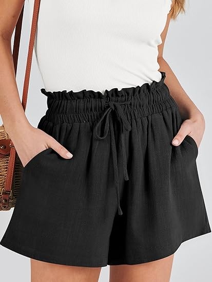 Linen Shorts for Women Casual High Waisted Wide Leg Drawstring Cute Summer Beach Shorts 2024 Fashion Vacation Outfit