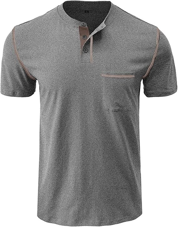 Men's Henley Shirt Lightweight Short Sleeve T-Shirt Casual Stylish Button Cotton Shirt