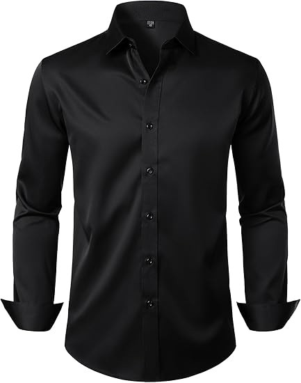 Men's Stretch Wrinkle Free Dress Shirts Formal Wedding Prom Long Sleeve Slim Fit Button Down Shirts