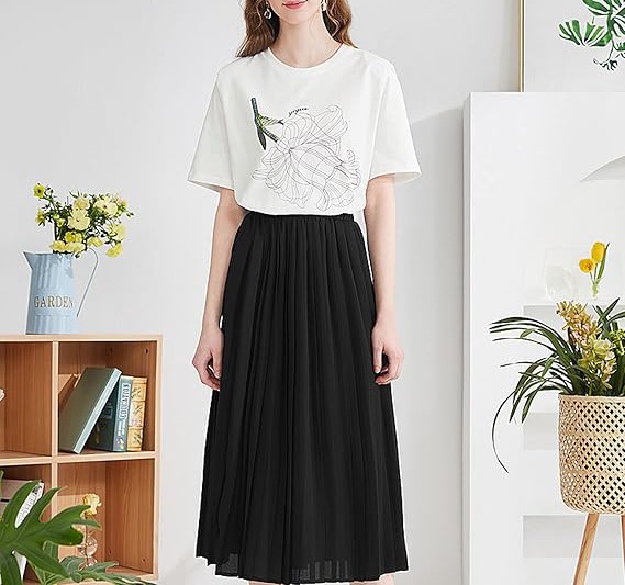 Womens Skirt Leopard Print Midi Long Shirring Pleated Skirts High Waisted A Line Skirts