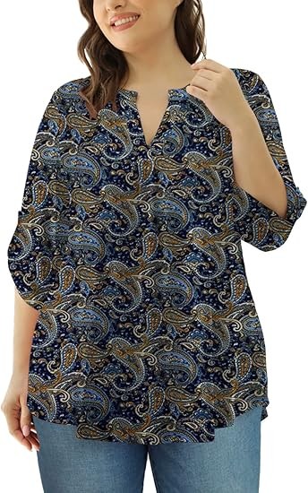 Womens Tops Dressy Casual 3/4 Sleeve Shirts Tunic Blouses Plus Size Tops for Women