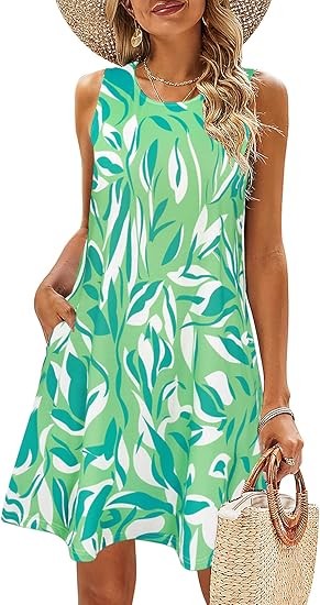 Summer Dresses for Women Beach Floral Tshirt Sundress Casual Pockets Boho Tank Dress
