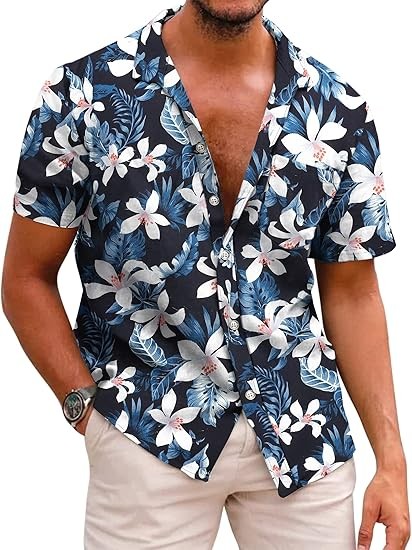 Mens Hawaiian Shirts Short Sleeve Casual Button Down Tropical Beach Shirt