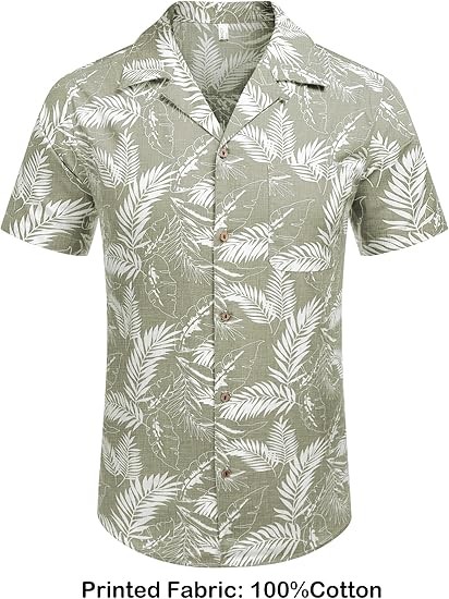 Men's Hawaiian Floral Shirts Cotton Linen Button Down Tropical Holiday Beach Shirts