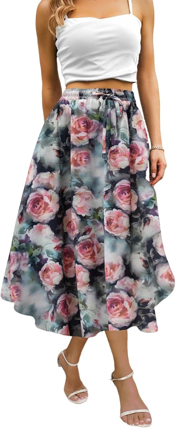 Maxi Skirts for Women with Pockets Long Midi Length Casual Skirt for Beach Party Holiday