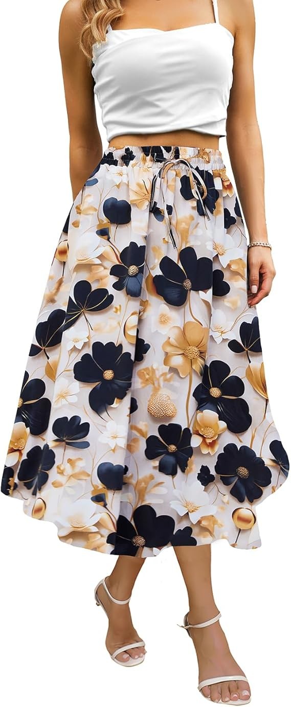 Maxi Skirts for Women with Pockets Long Midi Length Casual Skirt for Beach Party Holiday