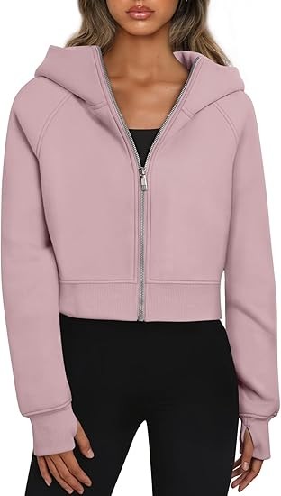 Womens Zip Up Hoodies Jackets Cropped Sweatshirts Fleece Fall Outfits Casual Comfy Y2k Tops Winter Clothes 2031