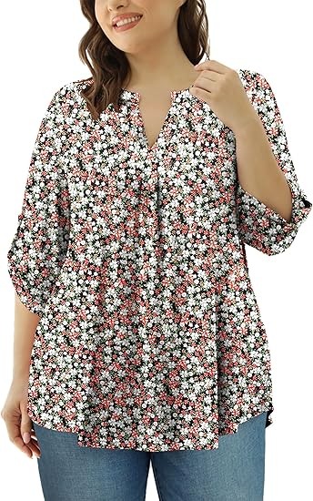 Womens Tops Dressy Casual 3/4 Sleeve Shirts Tunic Blouses Plus Size Tops for Women