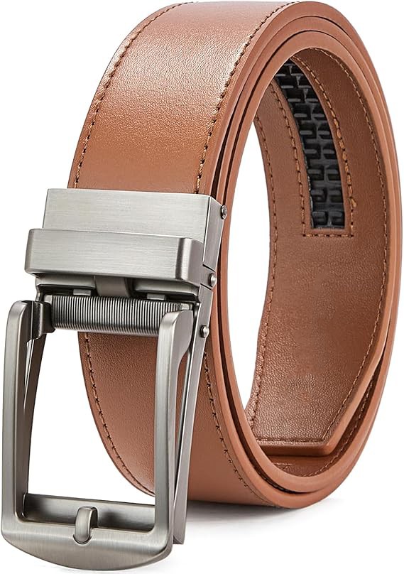 Mens Belt Leather Ratchet 1 3/8'' Belt For Men Gift Dress and Casual with Adjustable Buckle, Trim to Fit