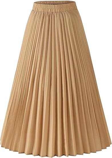 Womens Skirt Leopard Print Midi Long Shirring Pleated Skirts High Waisted A Line Skirts