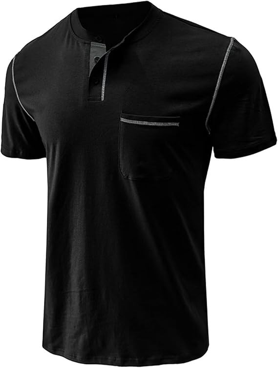 Men's Henley Shirt Lightweight Short Sleeve T-Shirt Casual Stylish Button Cotton Shirt