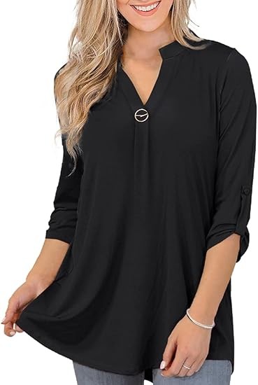 Womens Tops Dressy Casual 3/4 Sleeve Shirts Tunic Blouses Plus Size Tops for Women