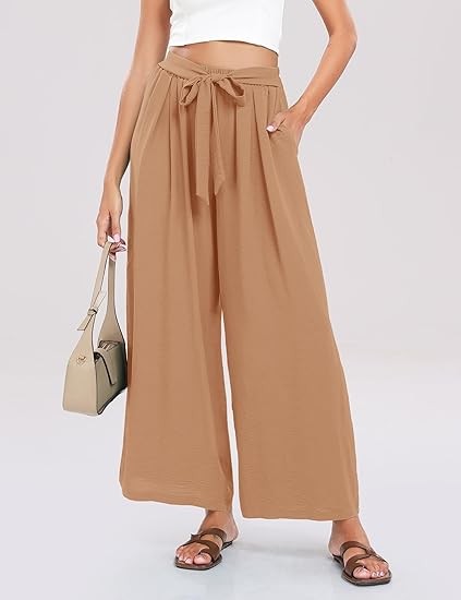 Summe Wide Leg Dress Pants for Women High Waisted Palazzo Casual Work Pants Beach Trousers with Pocket