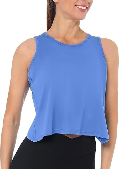 Women's Cropped Workout Tank Tops Open Back Sleeveless Sports Yoga Tops Active Shirts