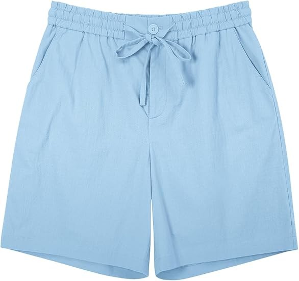 Mens Cotton Linen Shorts Casual Drawstring 7inch Inseam Shorts Stretch Summer Beach Wear