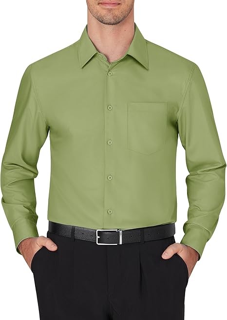 Men's Dress Shirts Wrinkle Free Long Sleeve Formal Shirt Solid Business Casual Wedding Button Down Shirts with Pocket