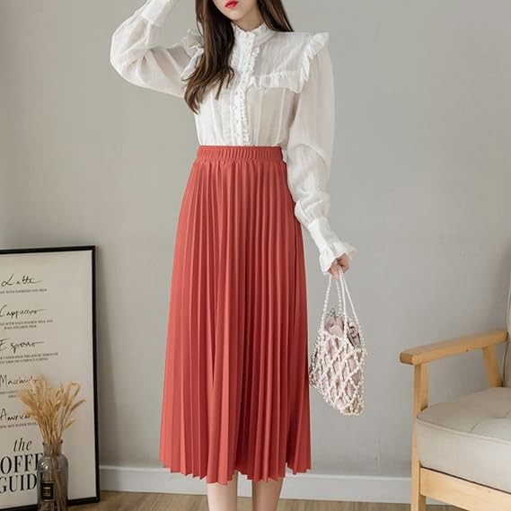 Womens Skirt Leopard Print Midi Long Shirring Pleated Skirts High Waisted A Line Skirts