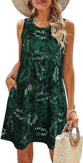 Summer Dresses for Women Beach Floral Tshirt Sundress Casual Pockets Boho Tank Dress