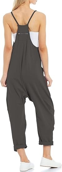 Womens Casual Sleeveless Jumpsuits Spaghetti Strap Loose Romper Long Pants with Pockets