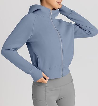 Womens Zip Up Hoodies Jackets Cropped Sweatshirts Fleece Fall Outfits Casual Comfy Y2k Tops Winter Clothes 2034