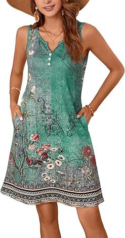 Summer Dresses for Women 2024 Beach Loose Casual A Line Dress Sleeveless V-Neck Sundress with Pockets