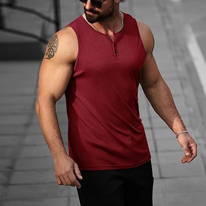 Mens Workout Tank Tops Summer Gym Muscle Ribbed Sleeveless Henley Shirt Casual Knitted Slim Fit Beach