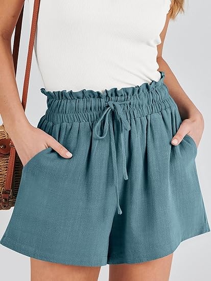 Linen Shorts for Women Casual High Waisted Wide Leg Drawstring Cute Summer Beach Shorts 2024 Fashion Vacation Outfit