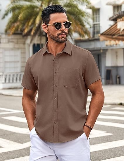 Button Down Shirt for Men Short Sleeve Casual Shirt Summer Beach Vacation Shirt with Pocket
