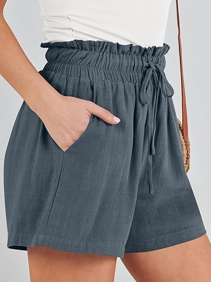 Linen Shorts for Women Casual High Waisted Wide Leg Drawstring Cute Summer Beach Shorts 2024 Fashion Vacation Outfit
