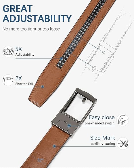 Mens Belt Leather Ratchet 1 3/8'' Belt For Men Gift Dress and Casual with Adjustable Buckle, Trim to Fit