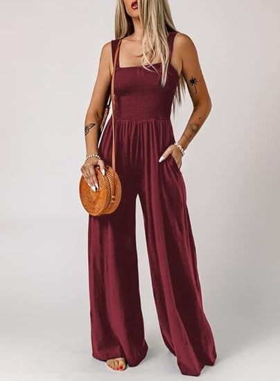 Women's Casual Loose Overalls Jumpsuits One Piece Sleeveless Wide Leg Long Pant Rompers With Pockets