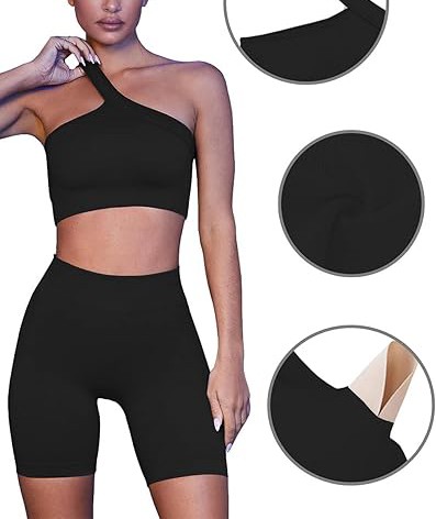 Workout Sets for Women 2 Piece Seamless Sexy One Shoulder Sport Bra High Waist Shorts GMY Yoga Two Piece Outfits