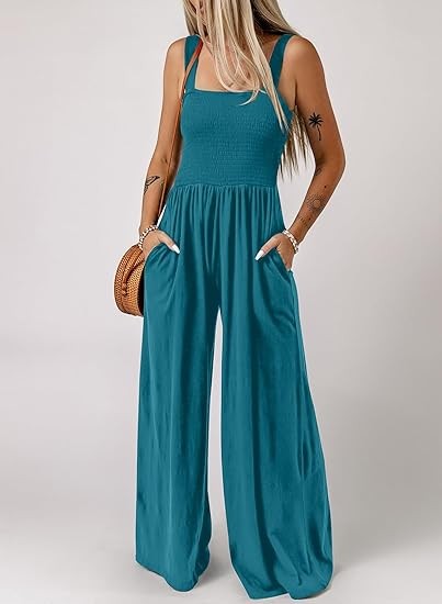 Women's Casual Loose Overalls Jumpsuits One Piece Sleeveless Wide Leg Long Pant Rompers With Pockets