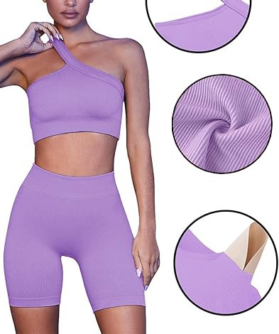 Workout Sets for Women 2 Piece Seamless Sexy One Shoulder Sport Bra High Waist Shorts GMY Yoga Two Piece Outfits