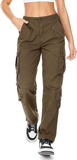 Womens Cargo Army Combat Work Pants with 8 Pockets Casual Cotton Ripstop Construction Pants