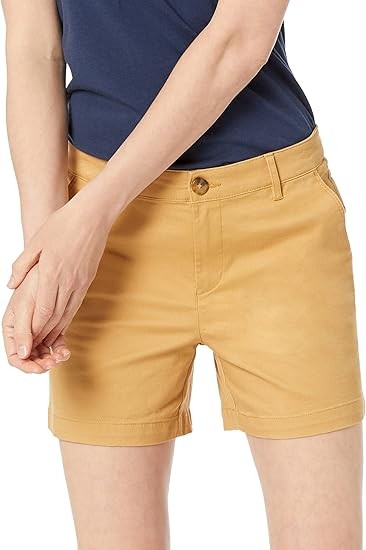Women's Mid-Rise Slim-Fit 5 Inch Inseam Khaki Short (Available in Straight and Curvy Fits)