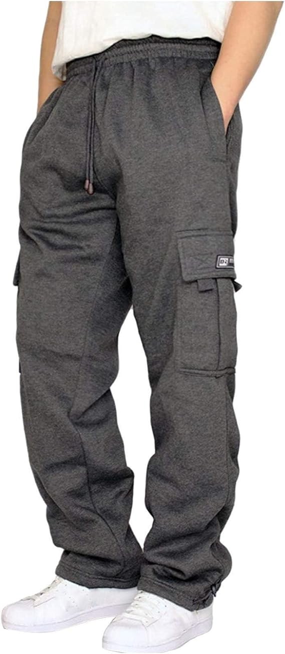 Men's Cargo Sweatpants Casual Fleece Joggers Loose Fit Open Bottom Athletic Pants for Men with Pockets