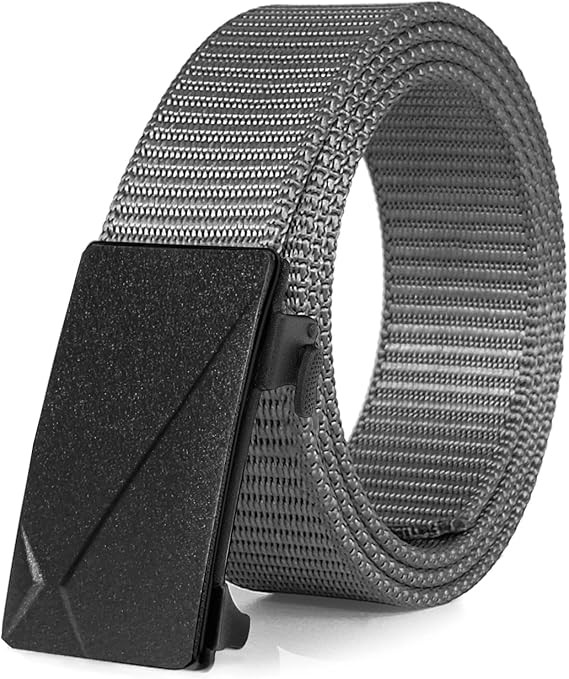 Men's Ratchet Web Belt, 1.25 inch Nylon Automatic Buckle Belt, No Holes Invisible Belt for Men