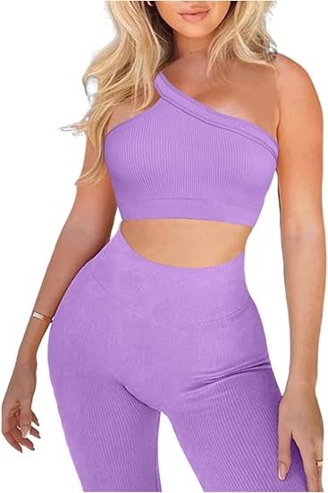 Workout Sets for Women 2 Piece Seamless Sexy One Shoulder Sport Bra High Waist Shorts GMY Yoga Two Piece Outfits