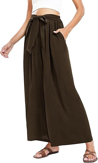 Summe Wide Leg Dress Pants for Women High Waisted Palazzo Casual Work Pants Beach Trousers with Pocket