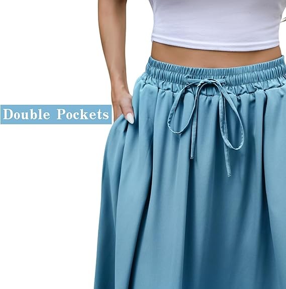 Maxi Skirts for Women with Pockets Long Midi Length Casual Skirt for Beach Party Holiday