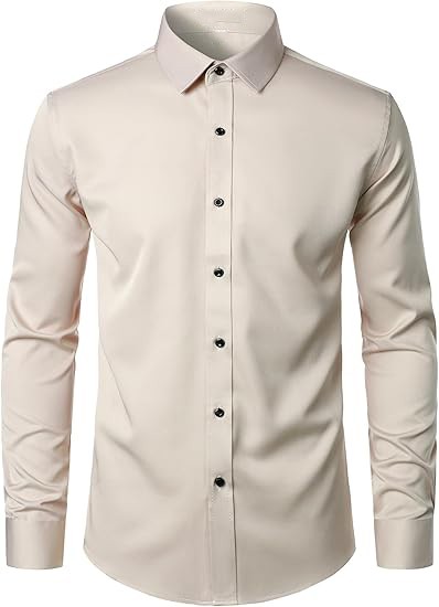 Men's Stretch Wrinkle Free Dress Shirts Formal Wedding Prom Long Sleeve Slim Fit Button Down Shirts