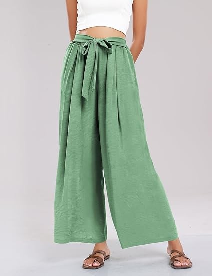 Summe Wide Leg Dress Pants for Women High Waisted Palazzo Casual Work Pants Beach Trousers with Pocket