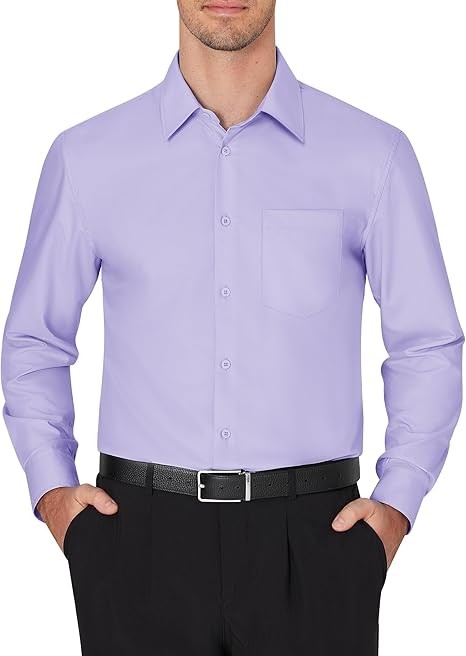 Men's Dress Shirts Wrinkle Free Long Sleeve Formal Shirt Solid Business Casual Wedding Button Down Shirts with Pocket