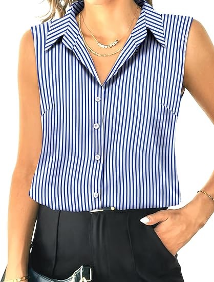 Womens Sleeveless Button Down Shirt Tops V Neck Business Casual Collared Blouses Tank Top