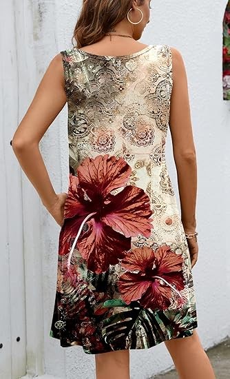 Summer Dresses for Women 2024 Beach Loose Casual A Line Dress Sleeveless V-Neck Sundress with Pockets