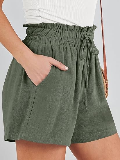 Linen Shorts for Women Casual High Waisted Wide Leg Drawstring Cute Summer Beach Shorts 2024 Fashion Vacation Outfit